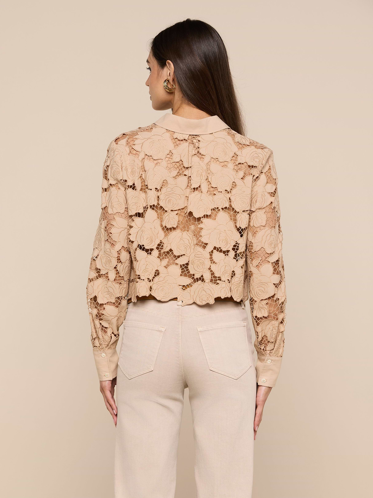 Seychelle Cropped Eyelet Blouse in Almond | L'AGENCE