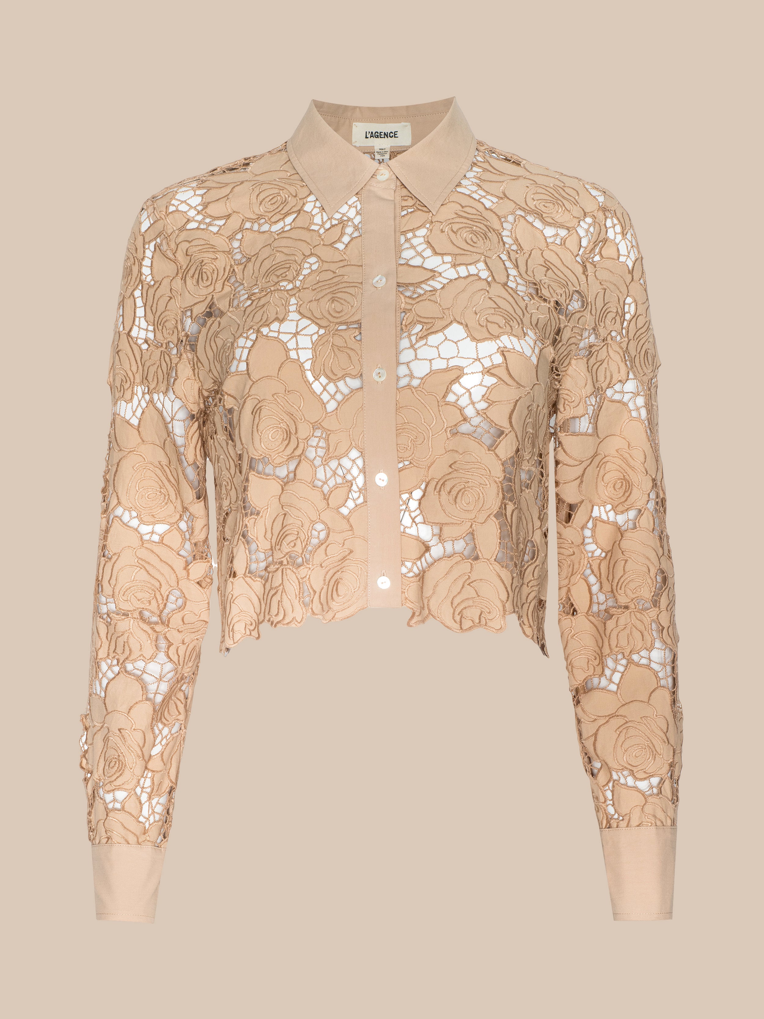 Seychelle Cropped Eyelet Blouse in Almond | L'AGENCE