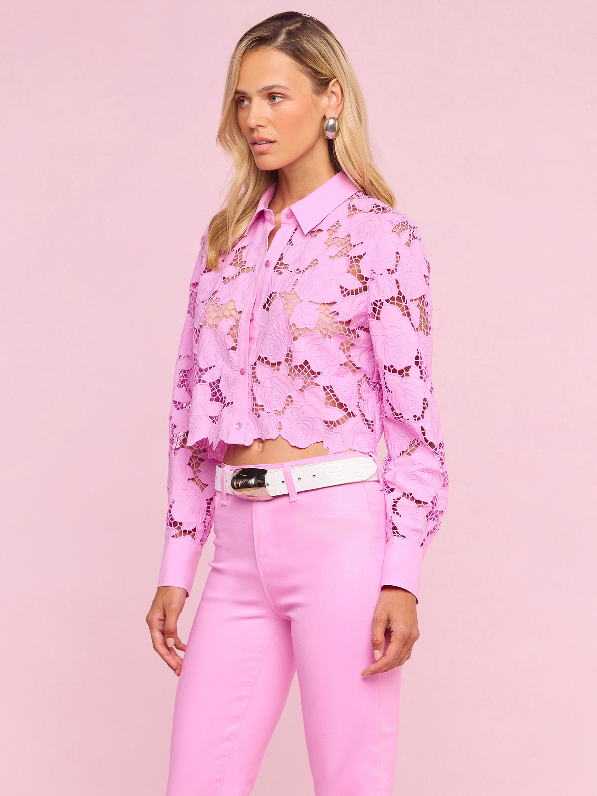 Seychelle Cropped Eyelet Blouse in Peony | L'AGENCE