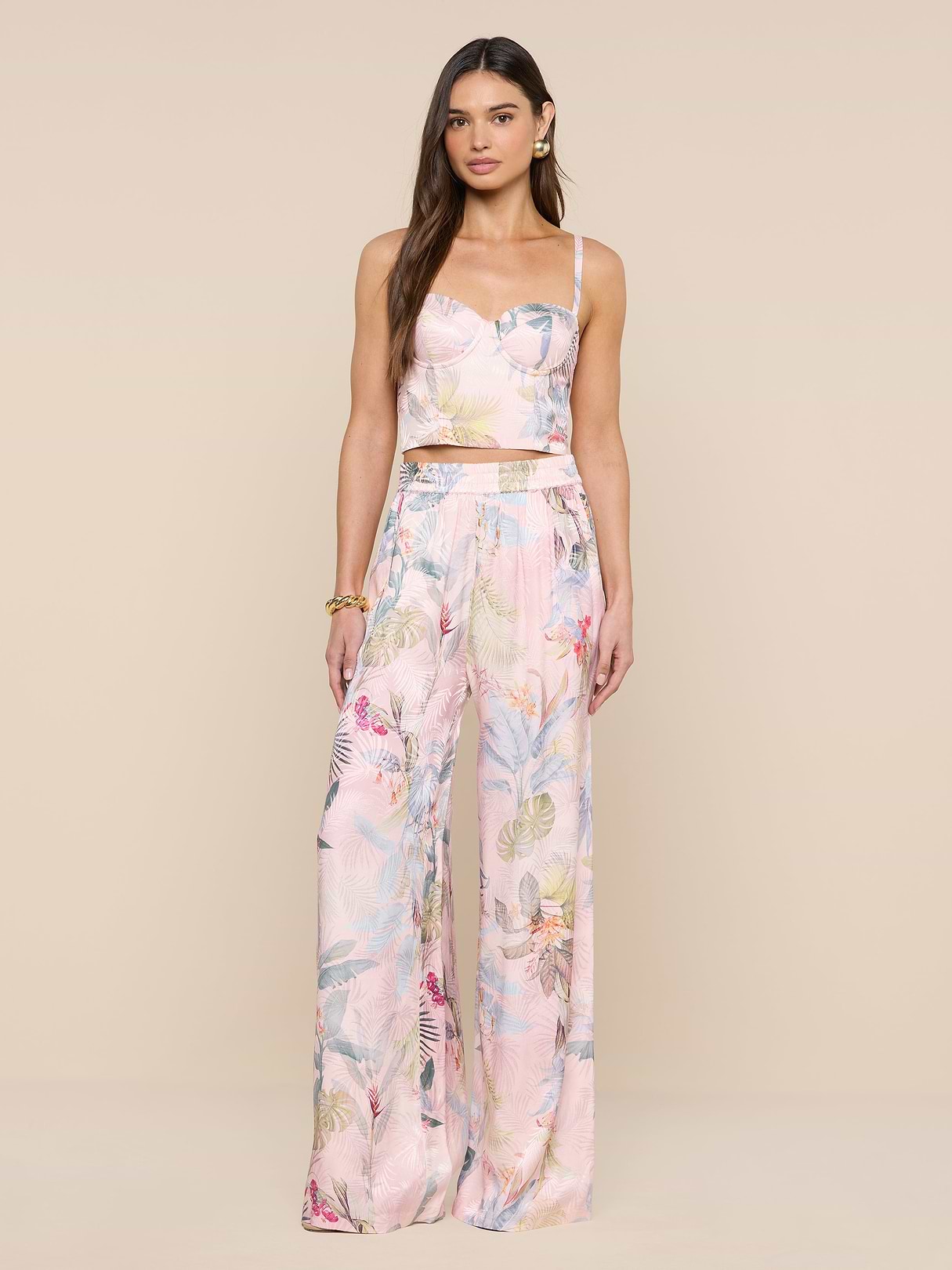 Sonya Bustier in Light Pink Multi Colorful Palm | L'AGENCE