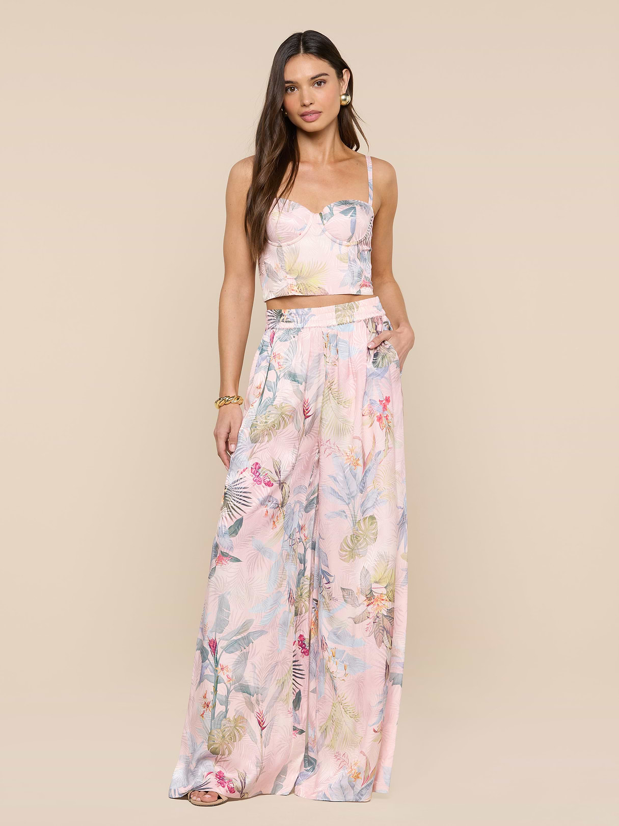 新品タグ付☆L'assiette ラシェット☆花モチーフが可愛いエプロン　ピンク Sonya Bustier in Light Pink Multi Colorful Palm | L'AGENCE