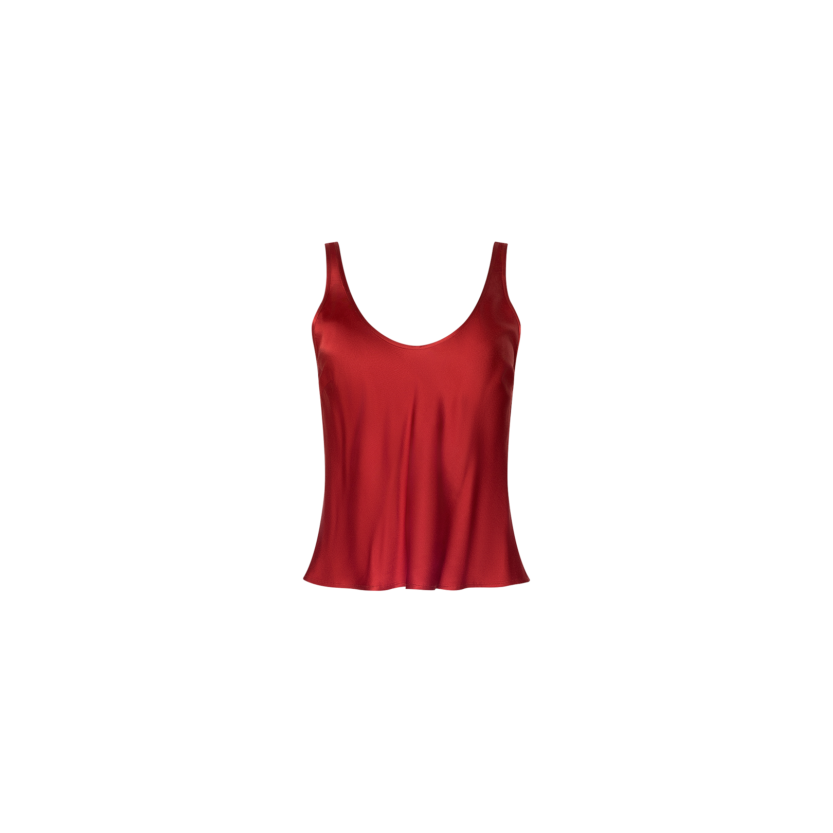 The Eddie Tank is a sleeveless, poppy red bias-cut satin top with a flattering scoop neckline, shown against a plain white background.