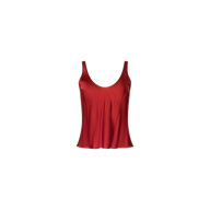 The Eddie Tank is a sleeveless, poppy red bias-cut satin top with a flattering scoop neckline, shown against a plain white background.