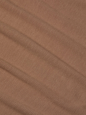 Close-up of the soft, brown ribbed microfiber modal fabric with subtle horizontal lines and gentle folds—perfectly crafted for the cozy Nia Tank by L'AGENCE.
