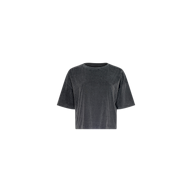 The Daria Oversized Cropped Tee, crafted from soft Supima cotton in black, is displayed on a white background.