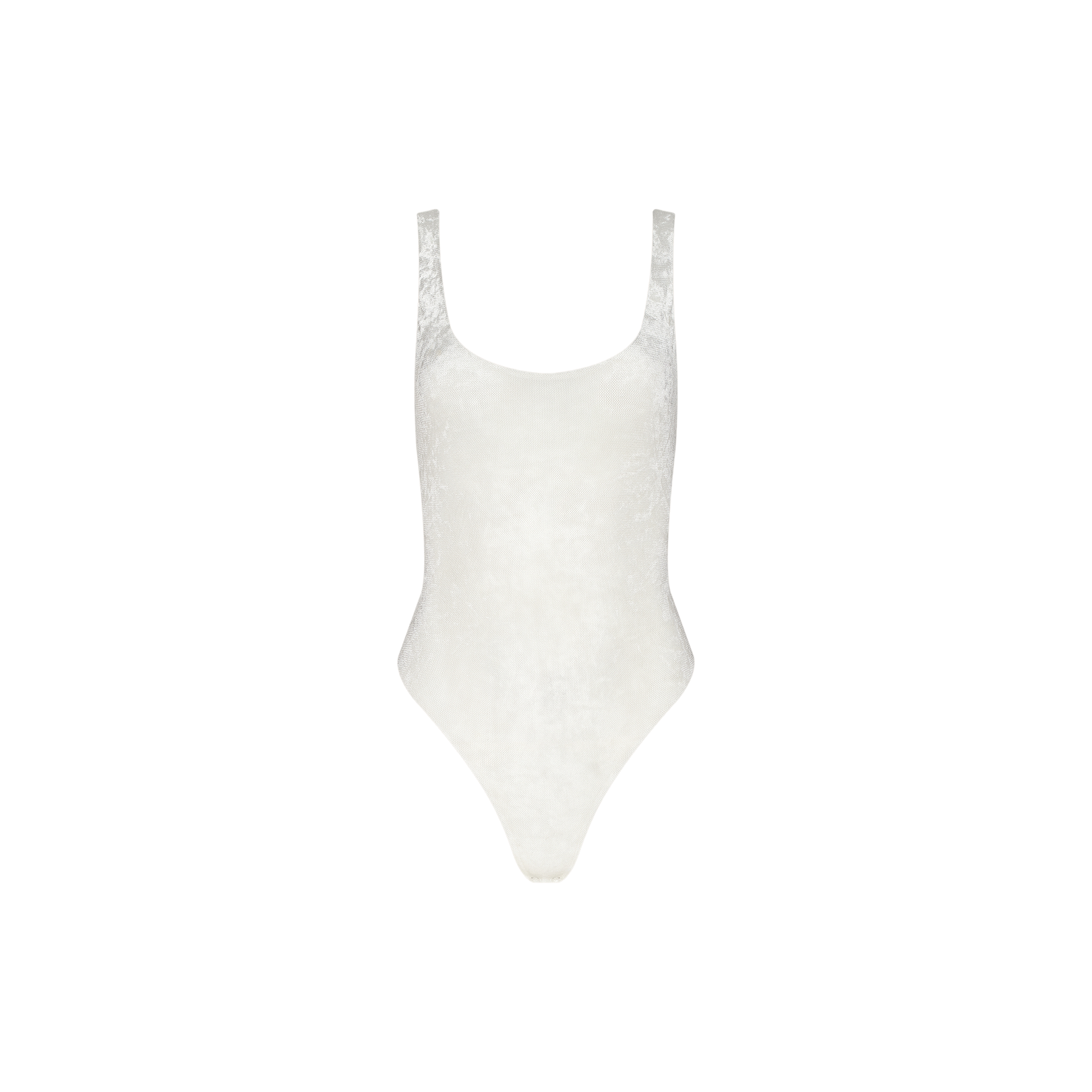 The Kalea Velvet Bodysuit in ivory features a sleeveless design with a scoop neckline, high-cut legs, and a fitted silhouette—ideal for everyday styling. Shown against a plain white background.