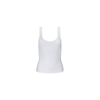 The Cole Scoopneck Tank, a plain white essential featuring a scoopneck design, is displayed against a white background.
