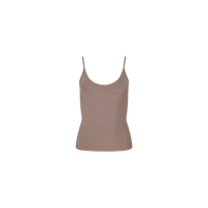 A taupe-colored, sleeveless Lunara Camisole with thin spaghetti straps and soft ribbed fabric is displayed on a plain white background.