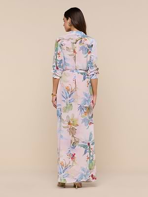 L'AGENCE Cameron Silk Shirt Dress In Light Pink Multi Colorful Palm L'AGENCE Cameron Silk Shirt Dress In Light Pink Multi Colorful Palm