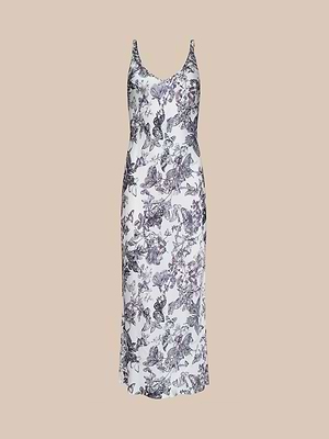 Akiya Satin Maxi Dress in Vintage White Watercolor Butterfly | L'AGENCE Akiya Satin Maxi Dress in Vintage White Watercolor Butterfly | L'AGENCE