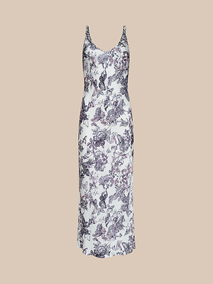 Akiya Satin Maxi Dress in Vintage White Watercolor Butterfly