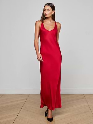 L'AGENCE Akiya Satin Maxi Dress In Chili Pepper L'AGENCE Akiya Satin Maxi Dress In Chili Pepper