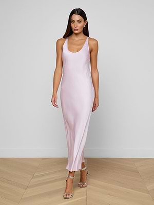 L'AGENCE Akiya Satin Maxi Dress In Icy Lilac L'AGENCE Akiya Satin Maxi Dress In Icy Lilac