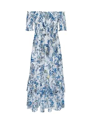 L'AGENCE Oriel Off-Shoulder Dress In Grey Multi Watercolor Butterfly Jacquard L'AGENCE Oriel Off-Shoulder Dress In Grey Multi Watercolor Butterfly Jacquard