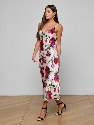 pink slip dress BUBBLEGUM hot dress, small Foxy Fable Silk charmeuse straight Tie Strap Acid Pink Midi