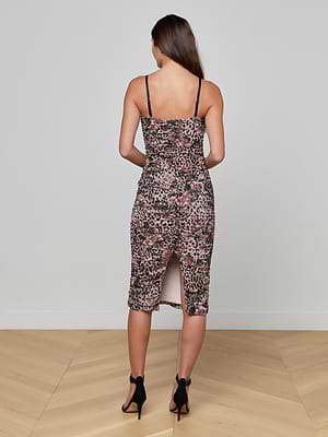 L'Agence Caprice Midi Dress In Multi Large Rose Cheetah L'Agence Caprice Midi Dress In Multi Large Rose Cheetah