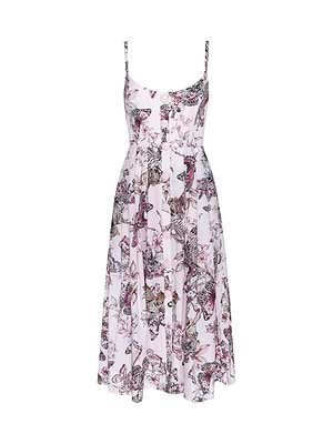 L'AGENCE Reanne Midi Dress In Light Nectar Pink Multi Large Butterfly Jungle L'AGENCE Reanne Midi Dress In Light Nectar Pink Multi Large Butterfly Jungle