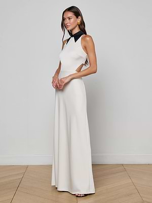 L'AGENCE Rossi Cutout Gown In Swan/Black L'AGENCE Rossi Cutout Gown In Swan/Black