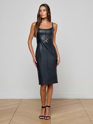 L'AGENCE Halia Vegan Leather Dress In Midnight L'AGENCE Halia Vegan Leather Dress In Midnight