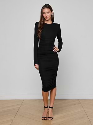 L'AGENCE Women's Paityn Shirred Dress - Black - Casual Dresses L'AGENCE Women's Paityn Shirred Dress - Black - Casual Dresses