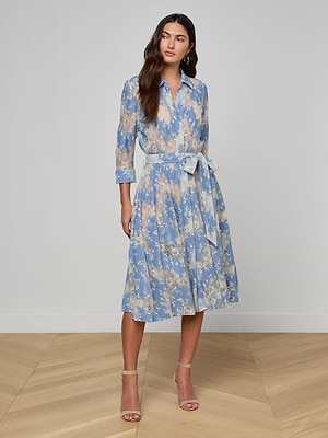L'AGENCE Ralphie Lace Midi Dress In Allure Blue/Ivory L'AGENCE Ralphie Lace Midi Dress In Allure Blue/Ivory