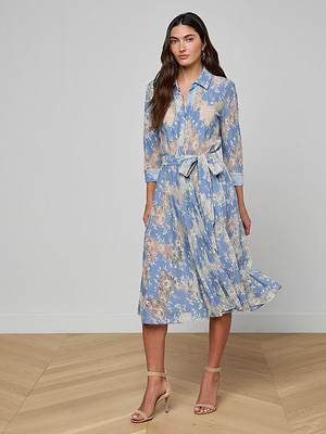 L'AGENCE Ralphie Lace Midi Dress In Allure Blue/Ivory L'AGENCE Ralphie Lace Midi Dress In Allure Blue/Ivory