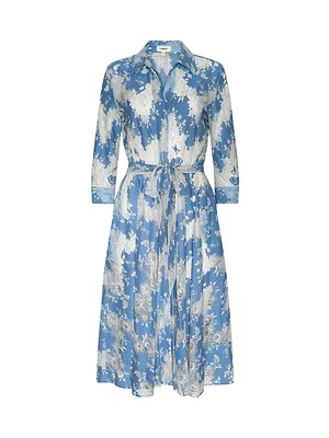 L'AGENCE Ralphie Lace Midi Dress In Allure Blue/Ivory L'AGENCE Ralphie Lace Midi Dress In Allure Blue/Ivory