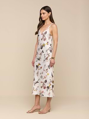 L'AGENCE Anika Slip Dress In Ecru Multi Lock Butterfly L'AGENCE Anika Slip Dress In Ecru Multi Lock Butterfly