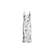 The Anika Slip Dress is a white sleeveless slip dress with thin straps, featuring a butterfly lock print pattern on the fabric.
