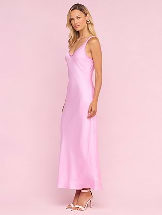L'AGENCE Akiya Satin Maxi Dress In Malibu Pink/Peony