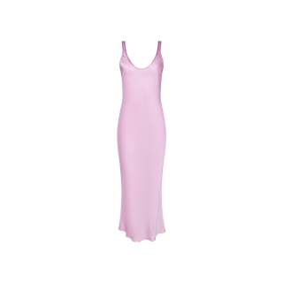 Akiya Satin Maxi Dress—an elegant, sleeveless, light pink bias-cut satin dress with a scoop neckline and ankle-length hem, displayed on a plain white background; a timeless staple for any capsule collection.
