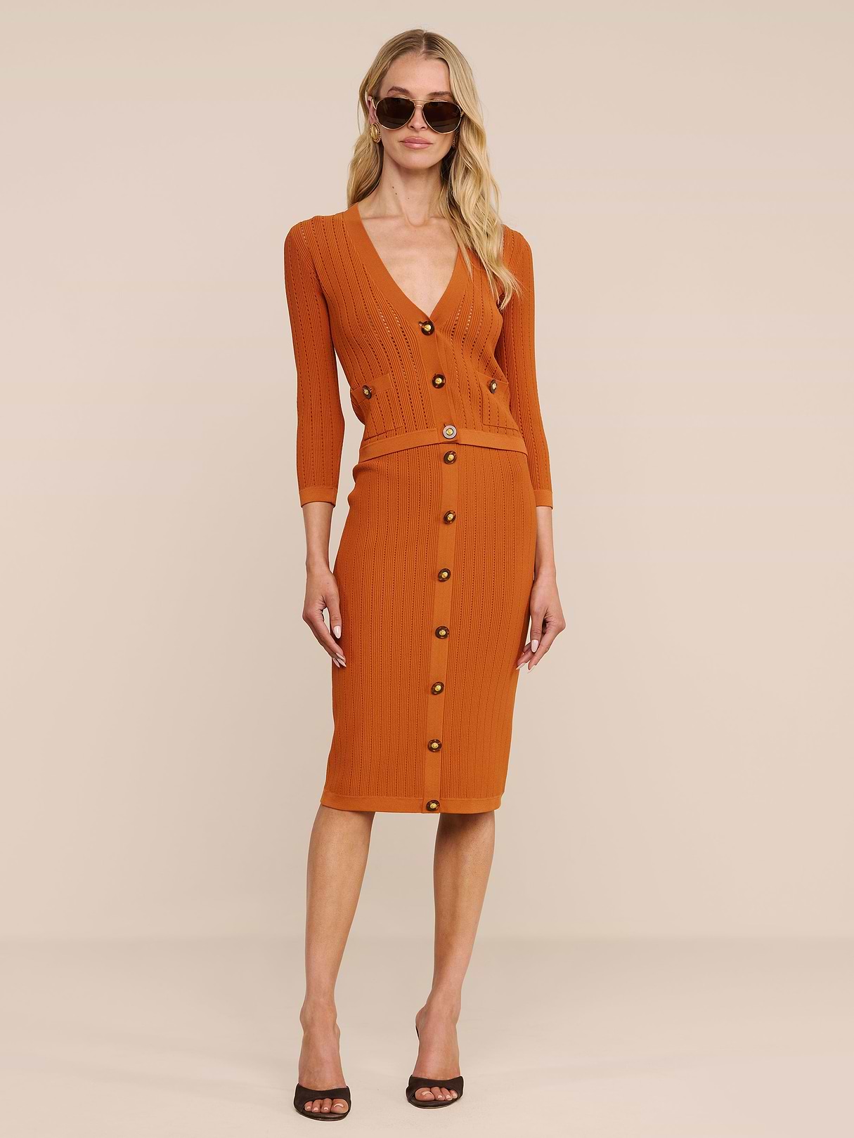 Irvin Pointelle Knit Cardigan in Sienna | L'AGENCE