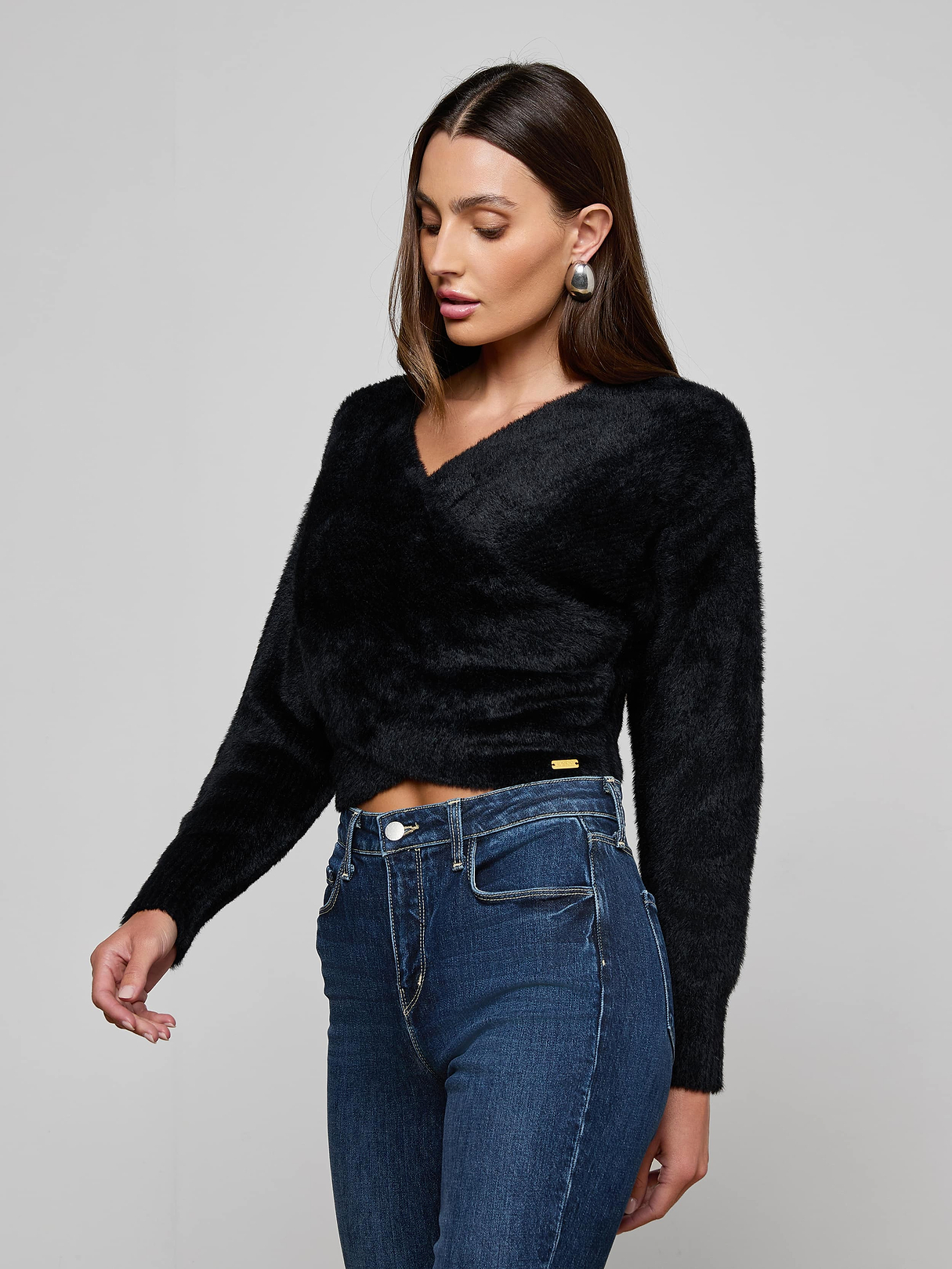 Antonella Crossover Sweater in Black | L'AGENCE