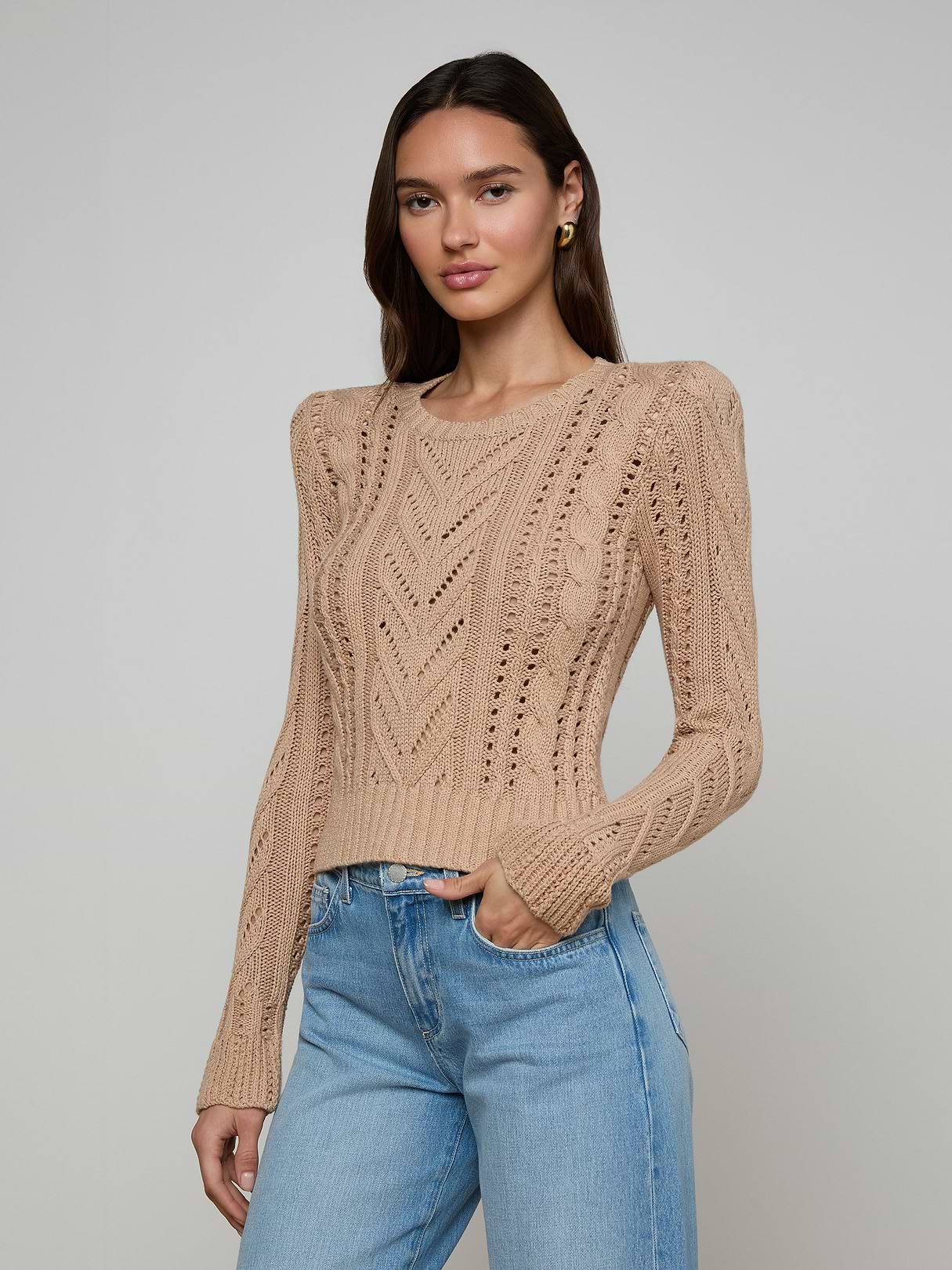 Mio Cabled Pullover in Soft Camel | L'AGENCE