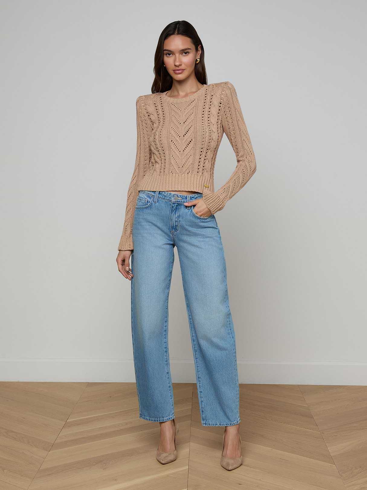 Mio Cabled Pullover in Soft Camel | L'AGENCE