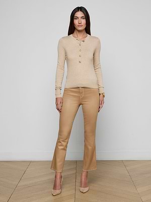 L'agence Ronda Knit Henley Top in Crema/gold Lion L'agence Ronda Knit Henley Top in Crema/gold Lion