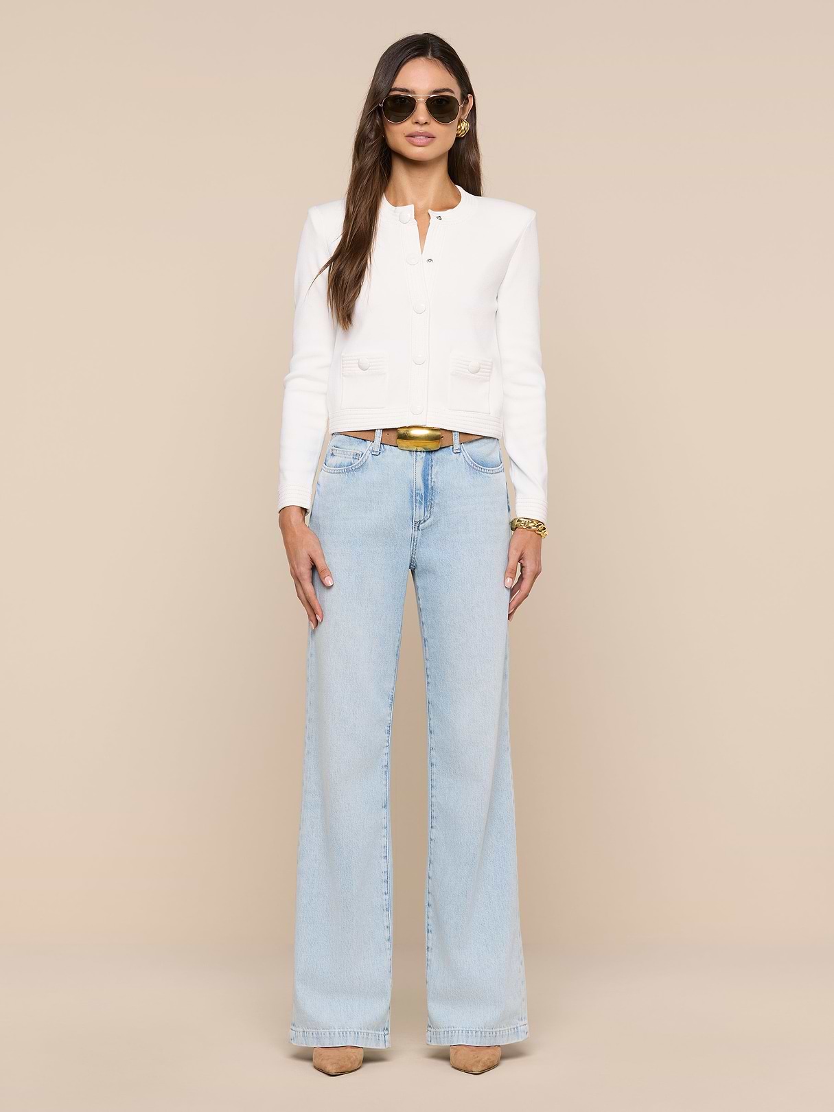 Patsy Cropped Cardigan in Ivory | L'AGENCE