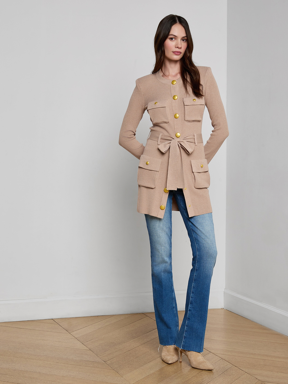 Lore Cardigan in Cappuccino/Gold | L'AGENCE