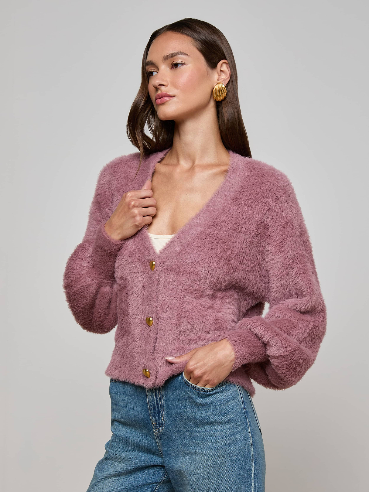 Harriet Cardigan in Mauve | L'AGENCE