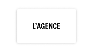 The image displays the word L'AGENCE in bold, black uppercase letters centered on a white background, making it ideal for showcasing the L'AGENCE Gift Card and its redemption details.