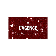 A dark red sequined L’AGENCE Gift Card with the word LAGENCE printed in white centered on the front, available for email delivery.