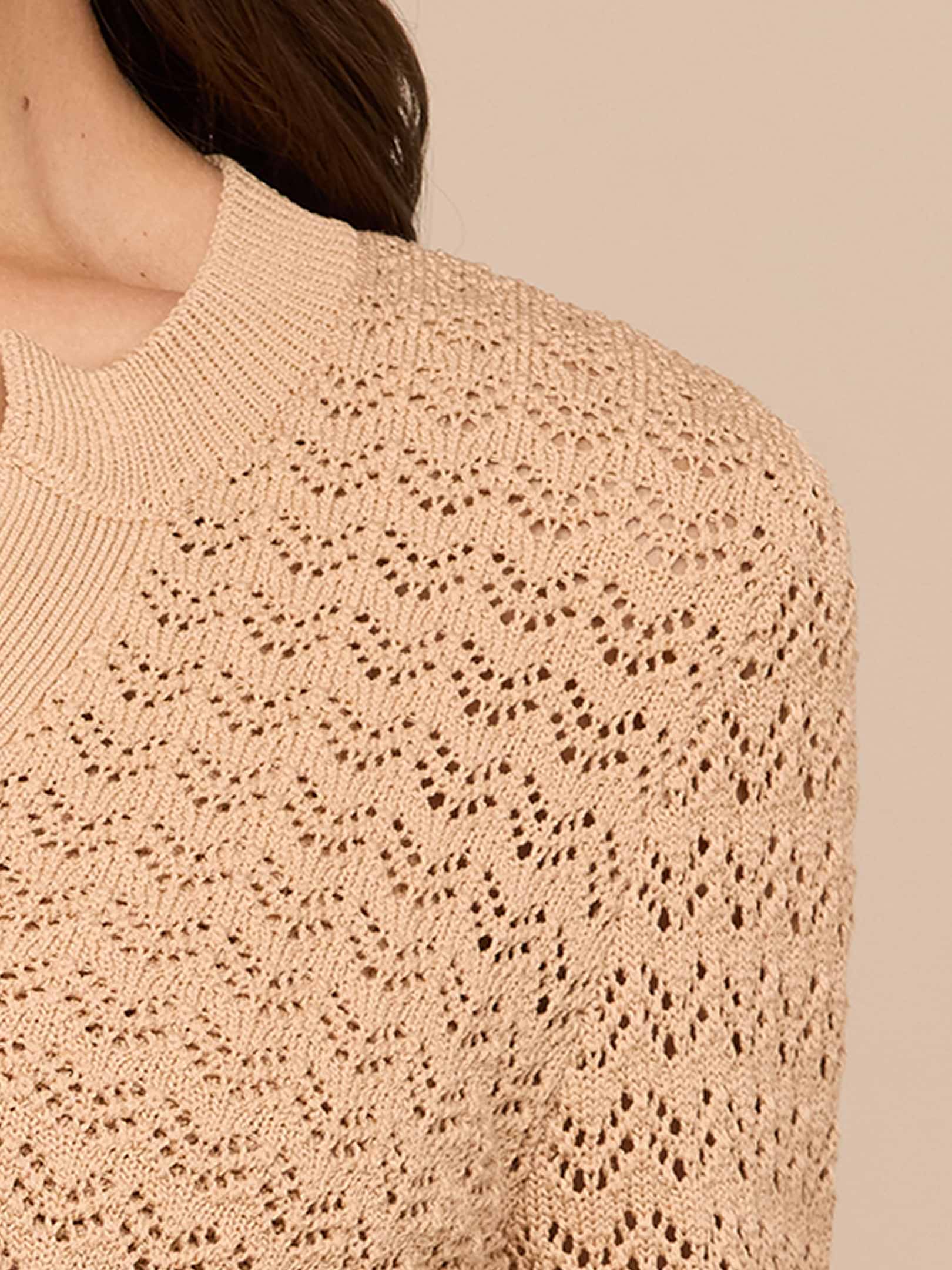 Orla Pointelle Knit Cardigan in Light Cappuccino/Gold | L'AGENCE