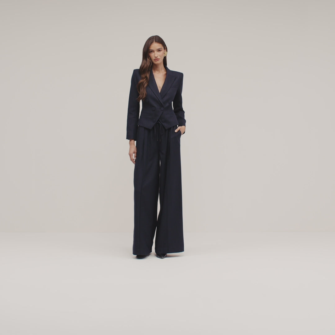 Connie Drawstring Trouser in Midnight Lurex Pinstripe | L'AGENCE