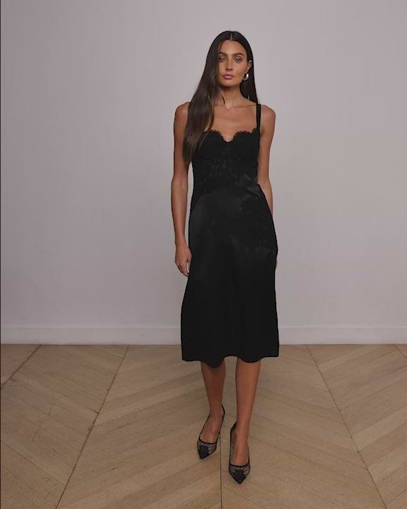 L'agence Fenna Silk Lace Dress In Black