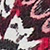 A close-up of a patterned fabric featuring abstract shapes in black, white, and red colors. The design appears textured and organic, with irregular forms scattered across the surface.