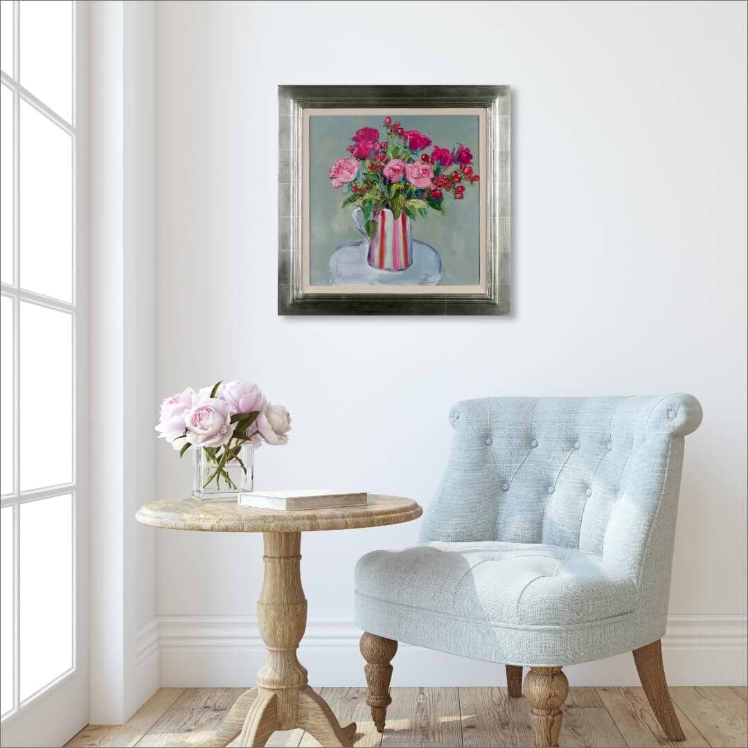 Roses In Striped Vase