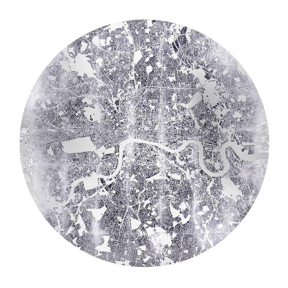 Mappa Mundi London (White On Silver)