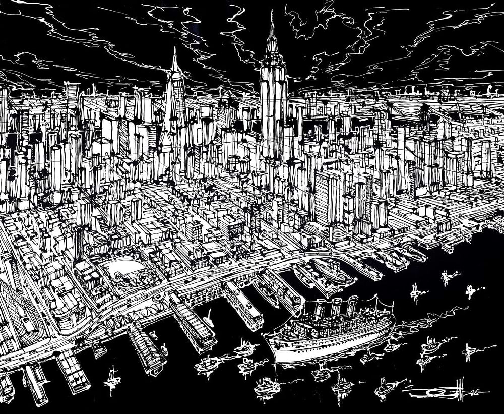 Queen Mary - Hudson River Night Scene