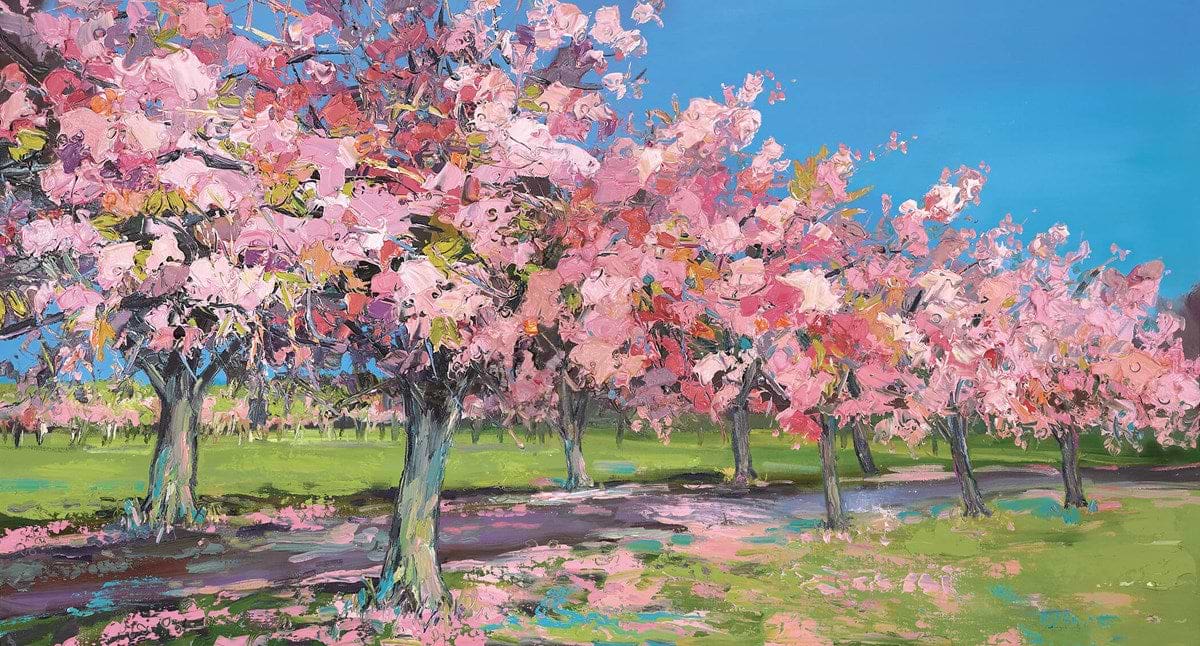 南澤りえ作 『バイオレットローズの夕べ』 SM／oil on glass Sun On Cherry Trees | Judith Bridgland – Clarendon Fine Art