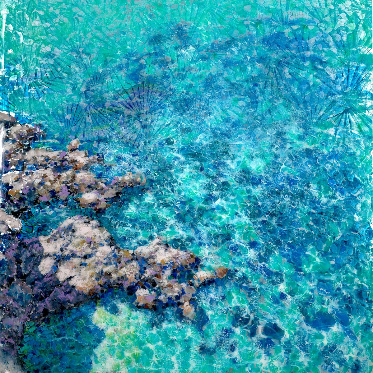 Violet Rocks on the Bright Sea